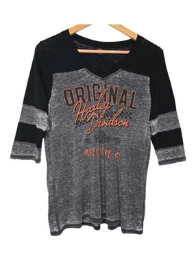 Harley Davidson Womens ZIPS Traverse City Michigan 3/4 Sleeve Top Large